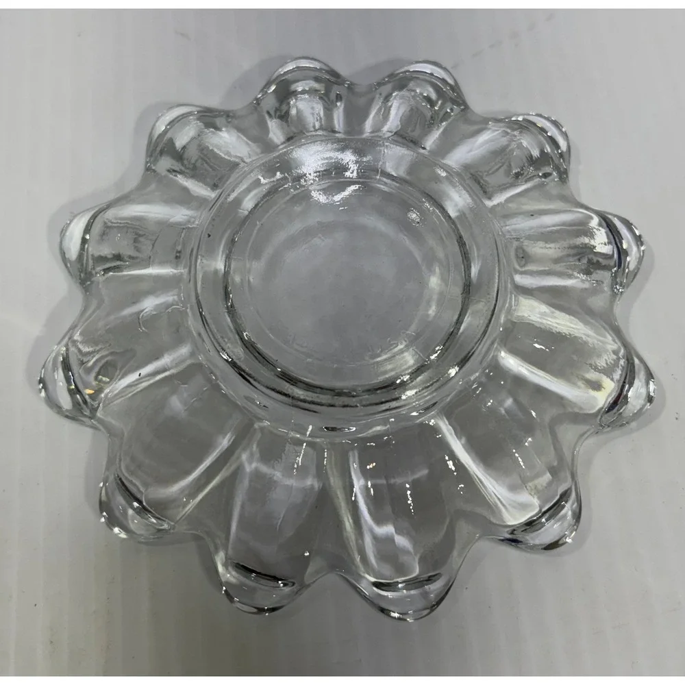 VTg Set of 2 Clear Glass Scalloped Petal Candle Holder Trinket Dish USA Made
